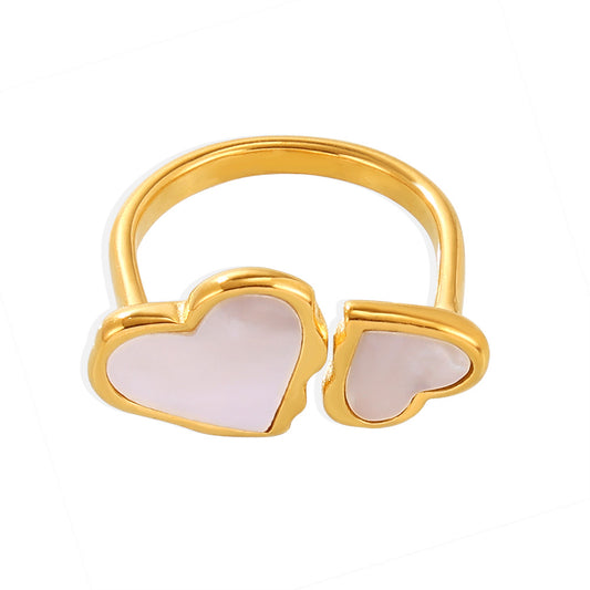 316L Stainless Steel 18K Gold Plated Natural Mother of Pearl Heart Open Ring - Image 3