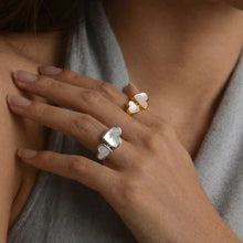316L Stainless Steel 18K Gold Plated Natural Mother of Pearl Heart Open Ring - Image 4