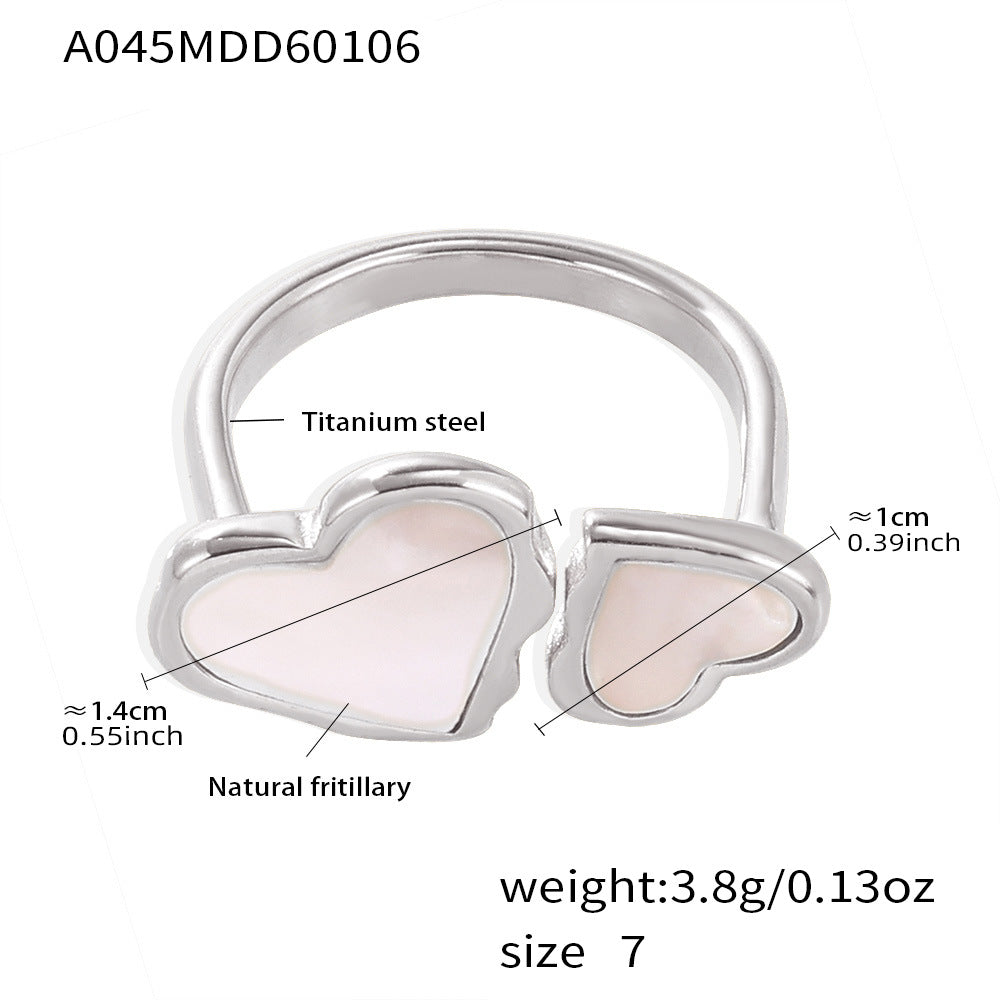 316L Stainless Steel 18K Gold Plated Natural Mother of Pearl Heart Open Ring - Image 6