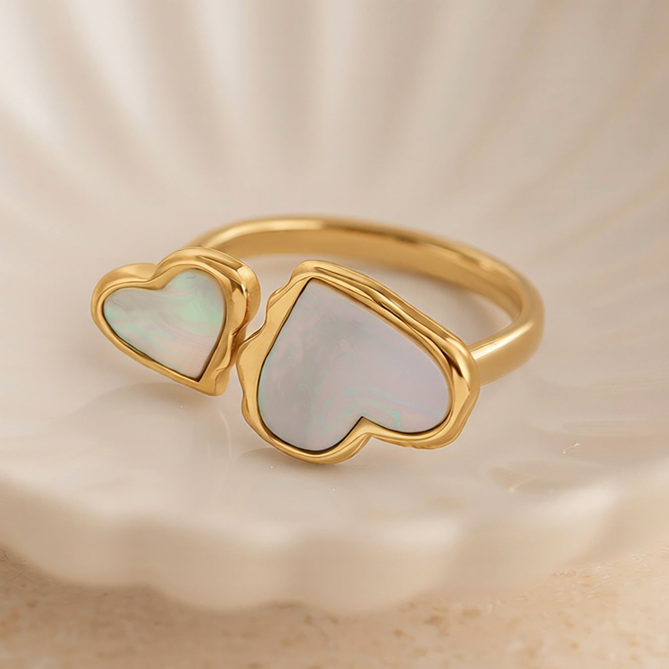 316L Stainless Steel 18K Gold Plated Natural Mother of Pearl Heart Open Ring - Image 7