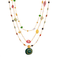 316L Stainless Steel 18K Gold Plated Natural Stone Beaded Pendant Necklace - Image 1