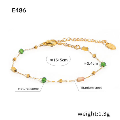 316L Stainless Steel 18K Gold Plated Natural Stone Beaded Pendant Necklace - Image 2