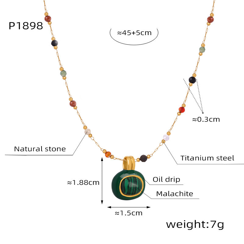 316L Stainless Steel 18K Gold Plated Natural Stone Beaded Pendant Necklace - Image 3