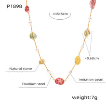 316L Stainless Steel 18K Gold Plated Natural Stone Beaded Pendant Necklace - Image 4