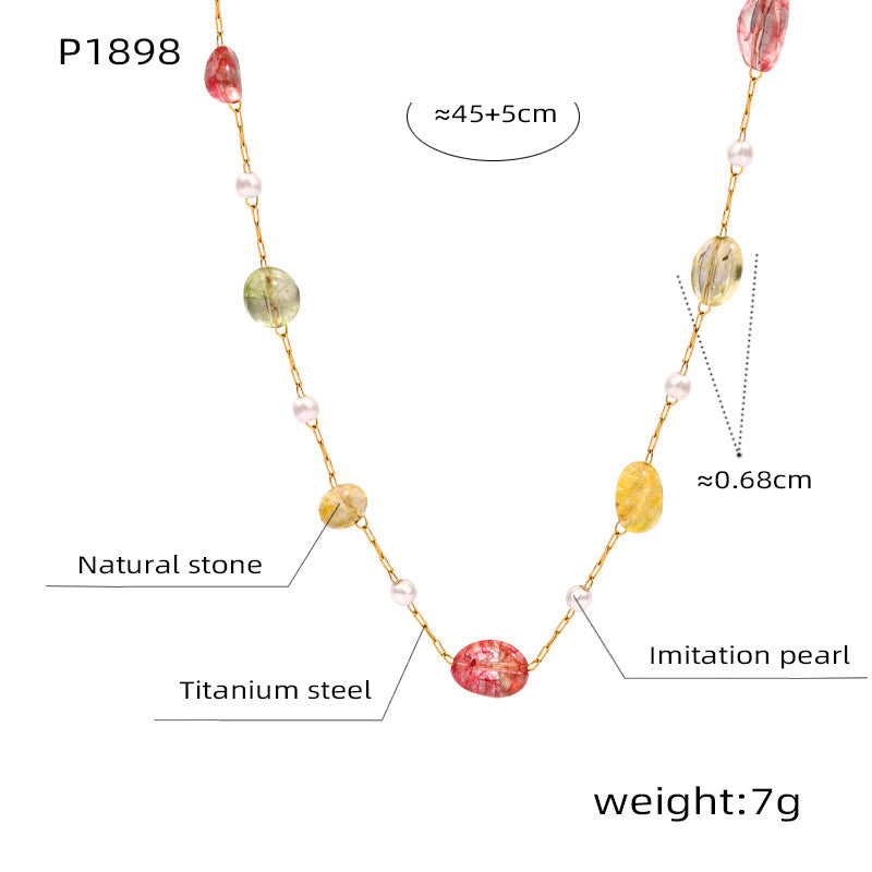 316L Stainless Steel 18K Gold Plated Natural Stone Beaded Pendant Necklace - Image 4