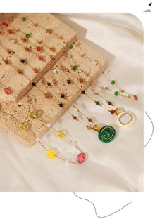 316L Stainless Steel 18K Gold Plated Natural Stone Beaded Pendant Necklace - Image 5