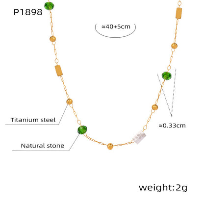 316L Stainless Steel 18K Gold Plated Natural Stone Beaded Pendant Necklace - Image 6