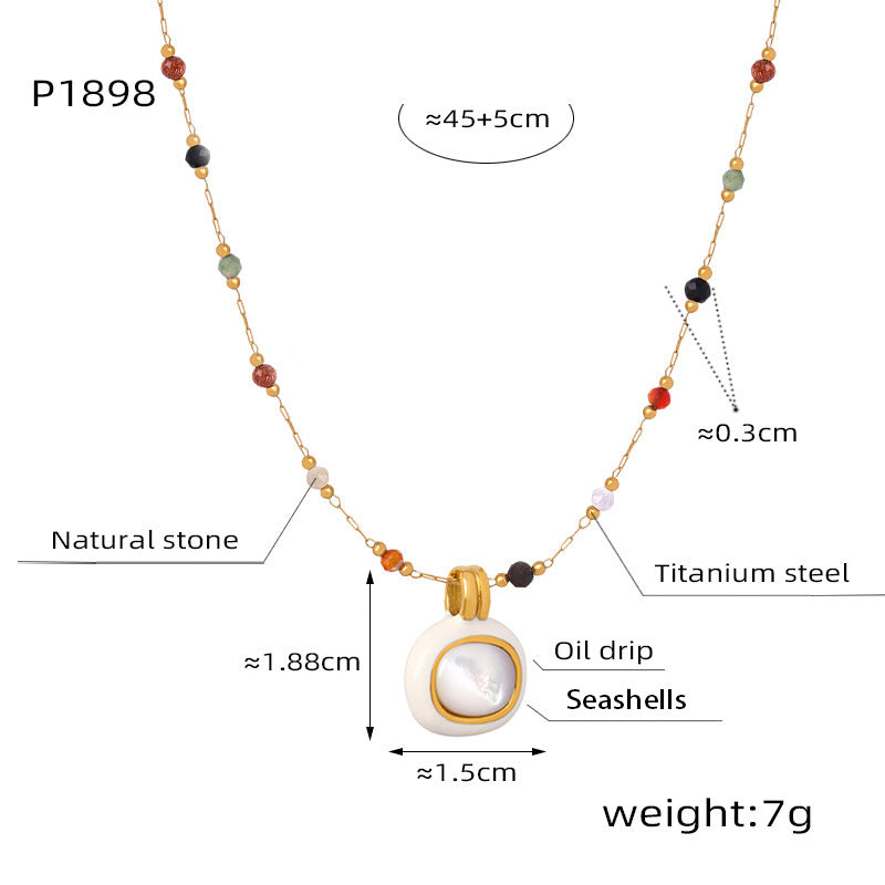 316L Stainless Steel 18K Gold Plated Natural Stone Beaded Pendant Necklace - Image 7