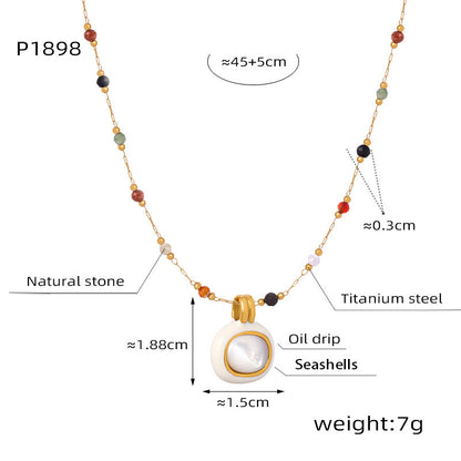 316L Stainless Steel 18K Gold Plated Natural Stone Beaded Pendant Necklace - Image 7