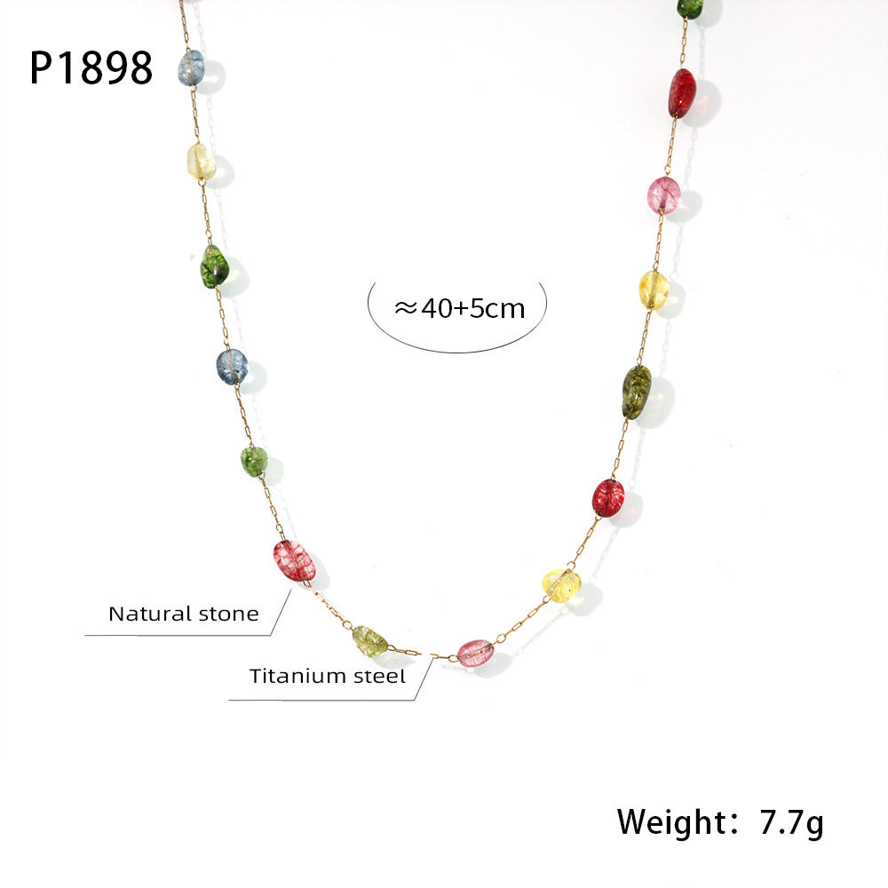 316L Stainless Steel 18K Gold Plated Natural Stone Beaded Pendant Necklace - Image 8
