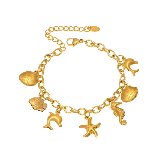 316L Stainless Steel 18K Gold Plated Ocean Charm Bracelet & Pendant Set - Image 5