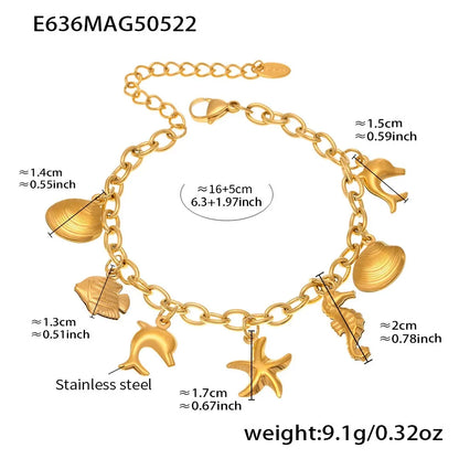 316L Stainless Steel 18K Gold Plated Ocean Charm Bracelet & Pendant Set - Image 6