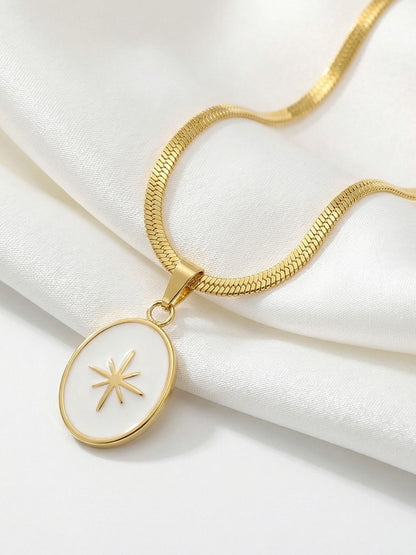 316L Stainless Steel 18K Gold Plated Octagram Enamel Flat Snake Chain Necklace - Image 2