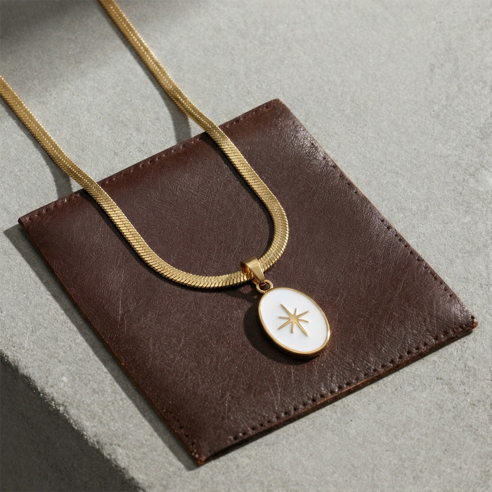 316L Stainless Steel 18K Gold Plated Octagram Enamel Flat Snake Chain Necklace - Image 3