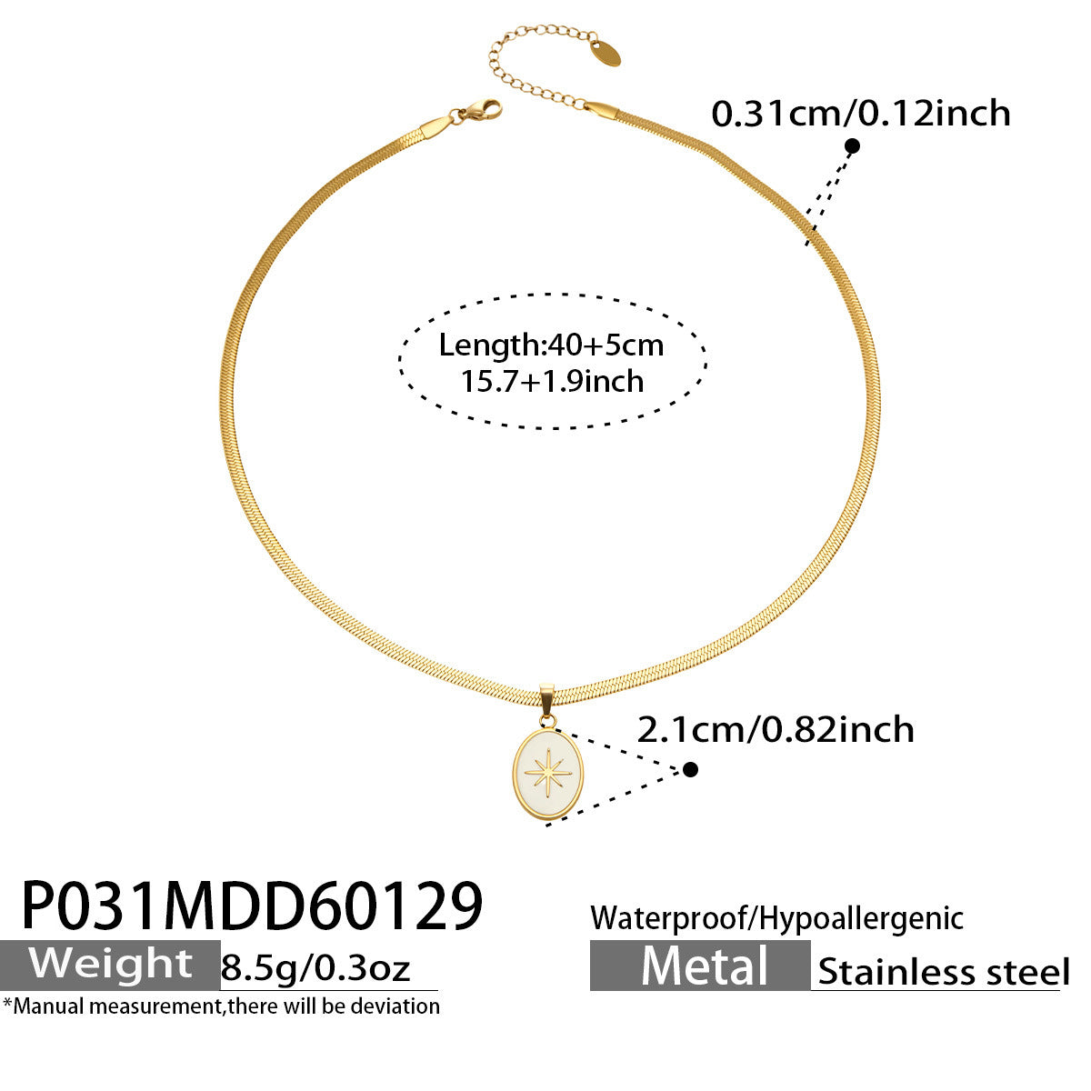 316L Stainless Steel 18K Gold Plated Octagram Enamel Flat Snake Chain Necklace - Image 4
