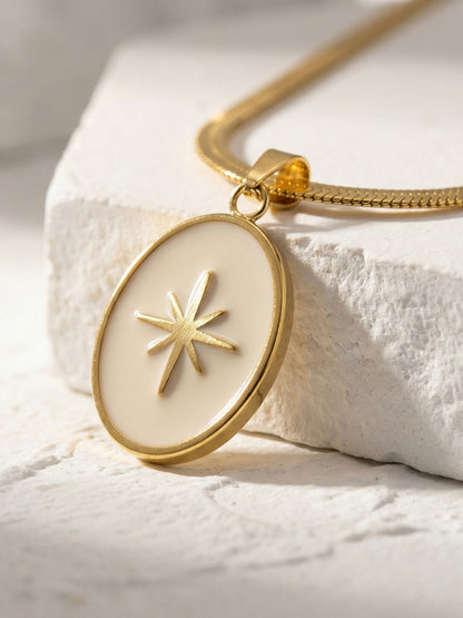 316L Stainless Steel 18K Gold Plated Octagram Enamel Flat Snake Chain Necklace - Image 5