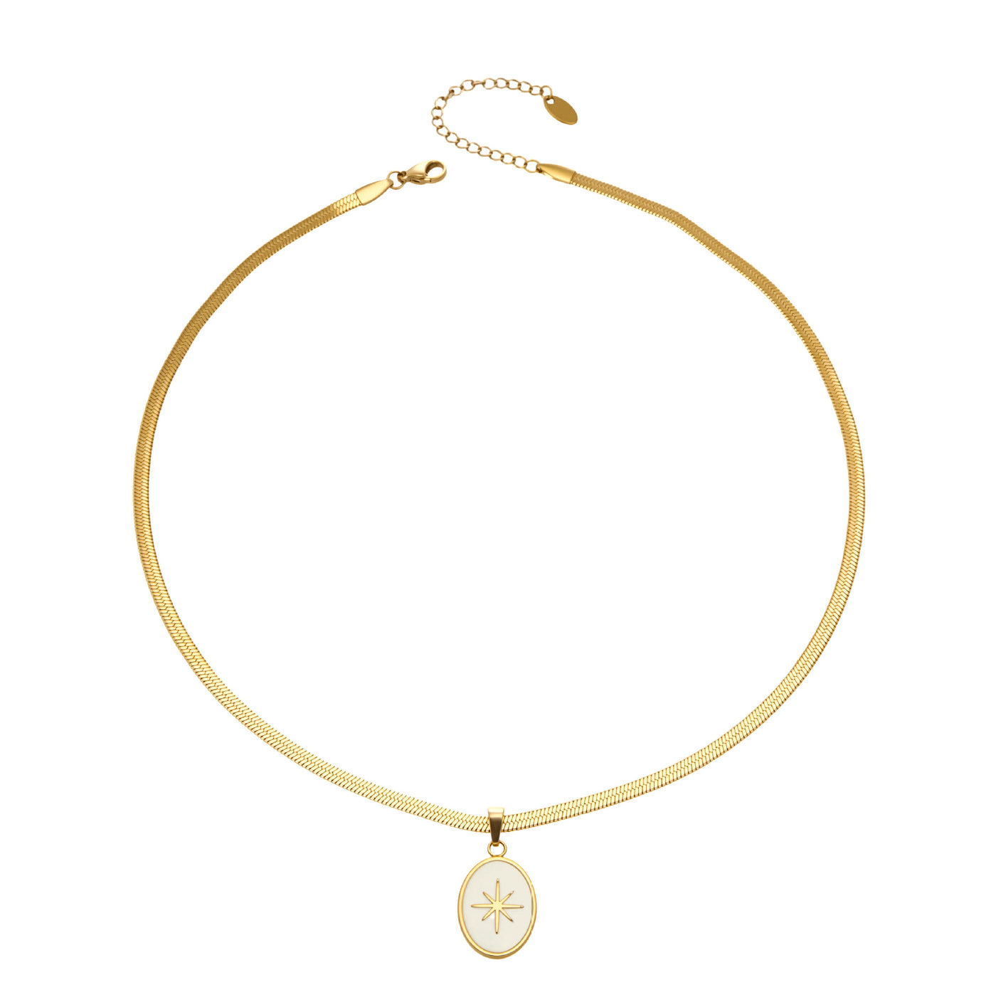316L Stainless Steel 18K Gold Plated Octagram Enamel Flat Snake Chain Necklace - Image 6