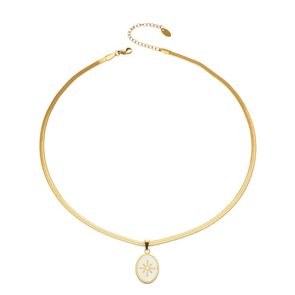 316L Stainless Steel 18K Gold Plated Octagram Enamel Flat Snake Chain Necklace - Image 6