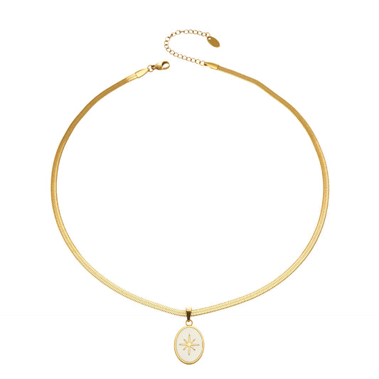 316L Stainless Steel 18K Gold Plated Octagram Enamel Flat Snake Chain Necklace - Image 6