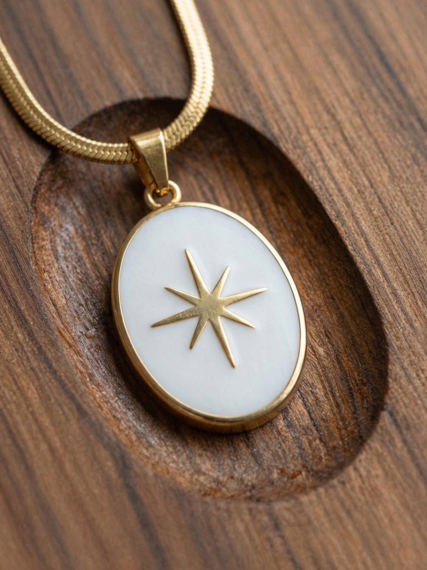 316L Stainless Steel 18K Gold Plated Octagram Enamel Flat Snake Chain Necklace - Image 8