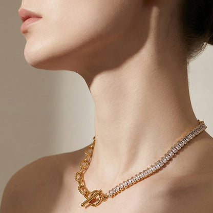 316L Stainless Steel 18K Gold Plated OT Buckle Zircon Chain Bracelet Necklace - Image 10