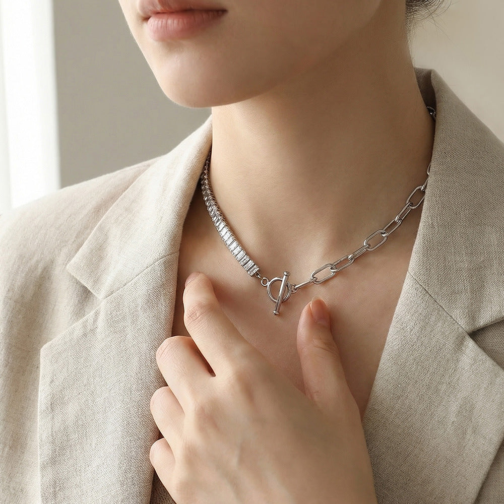 316L Stainless Steel 18K Gold Plated OT Buckle Zircon Chain Bracelet Necklace - Image 12