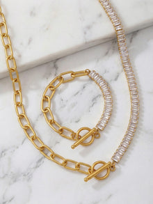 316L Stainless Steel 18K Gold Plated OT Buckle Zircon Chain Bracelet Necklace - Image 2