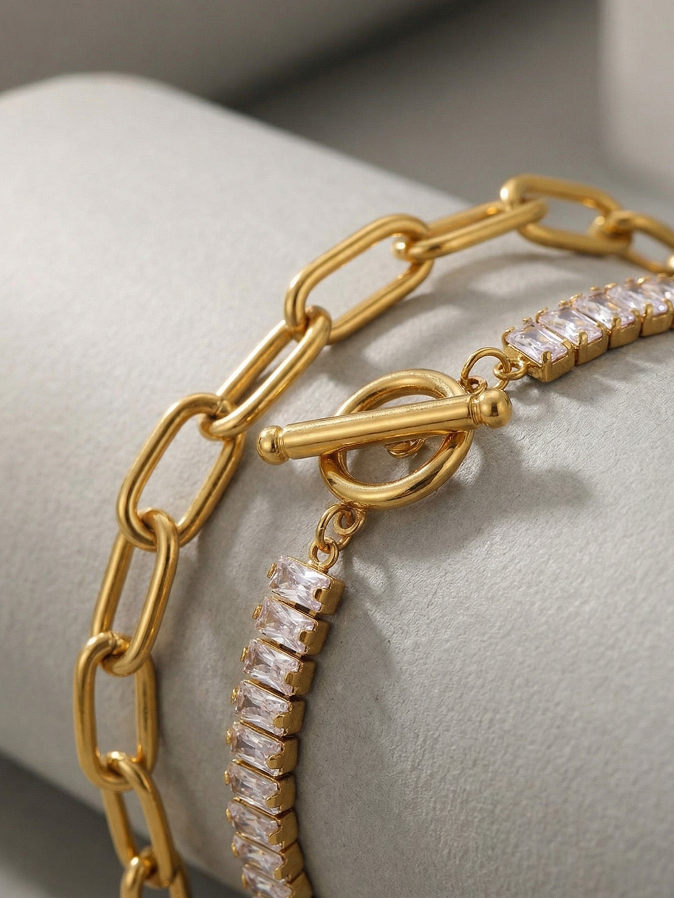 316L Stainless Steel 18K Gold Plated OT Buckle Zircon Chain Bracelet Necklace - Image 4