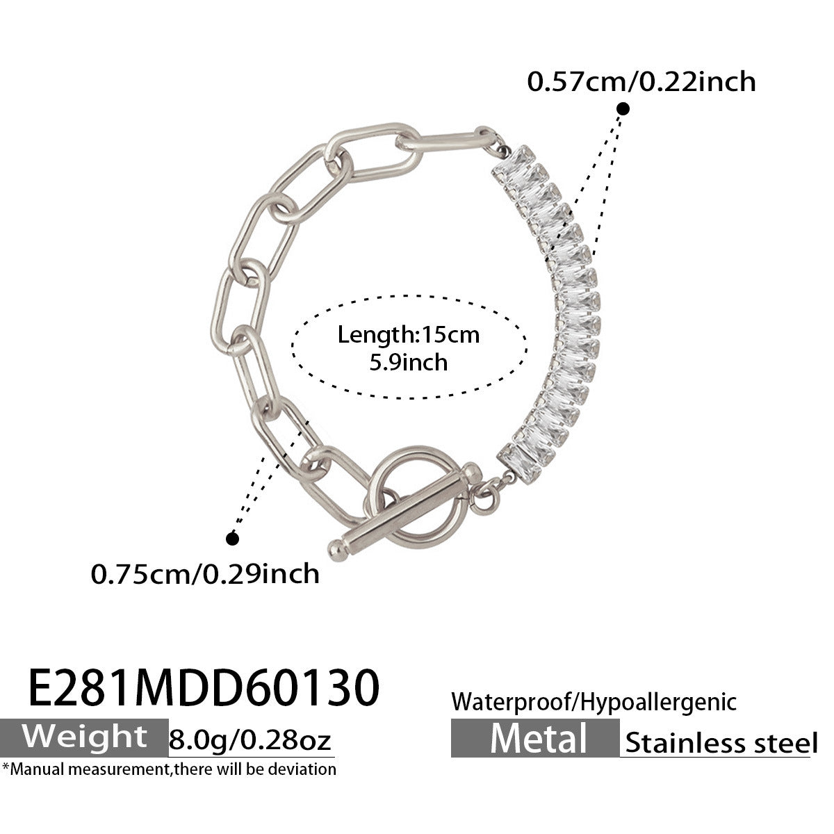 316L Stainless Steel 18K Gold Plated OT Buckle Zircon Chain Bracelet Necklace - Image 5