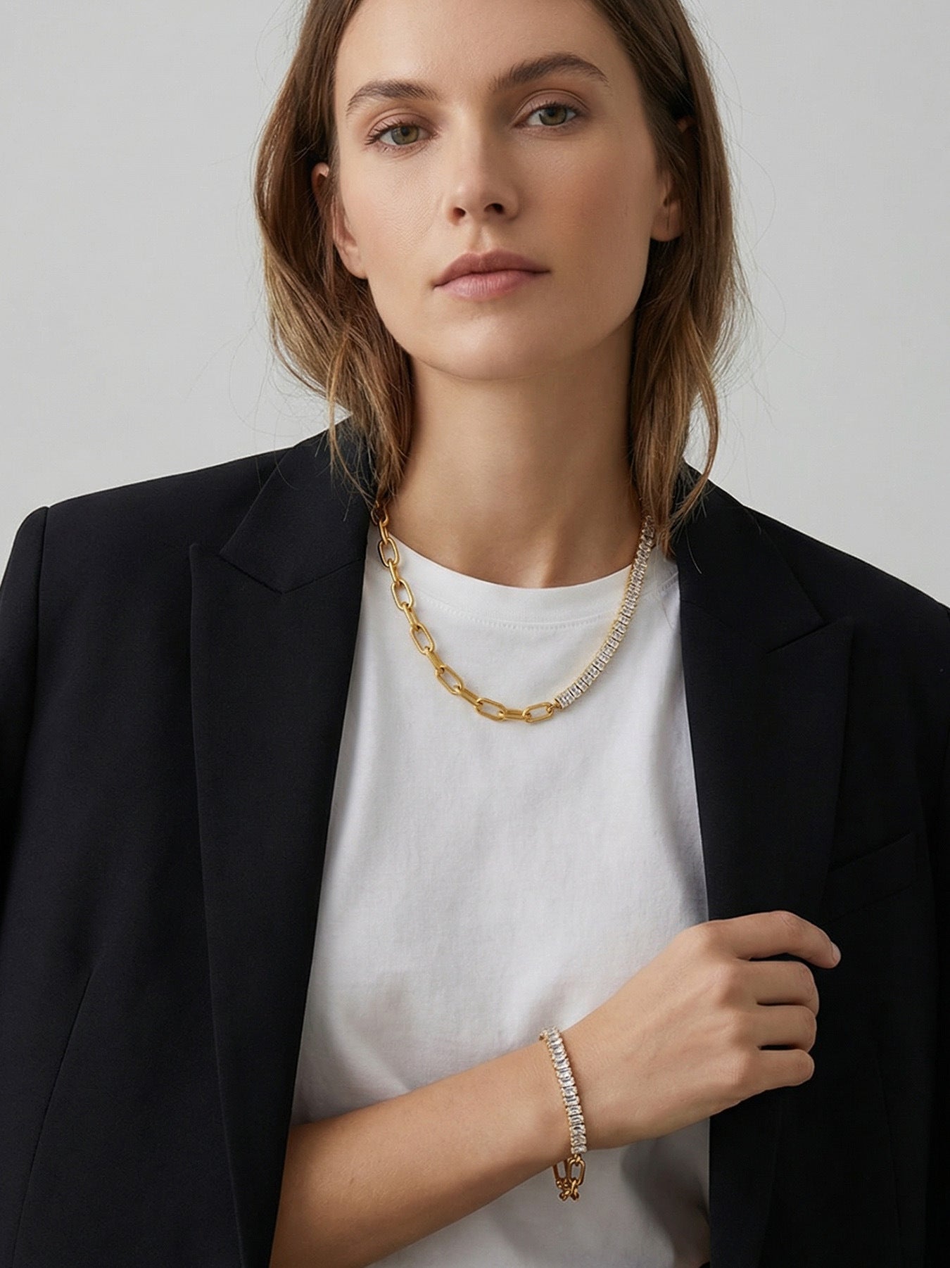 316L Stainless Steel 18K Gold Plated OT Buckle Zircon Chain Bracelet Necklace - Image 6