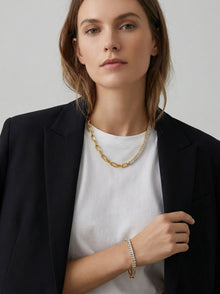 316L Stainless Steel 18K Gold Plated OT Buckle Zircon Chain Bracelet Necklace - Image 6