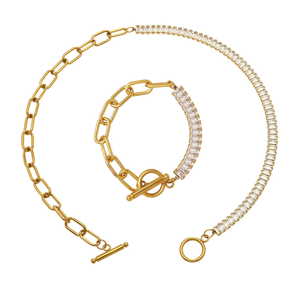 316L Stainless Steel 18K Gold Plated OT Buckle Zircon Chain Bracelet Necklace - Image 8