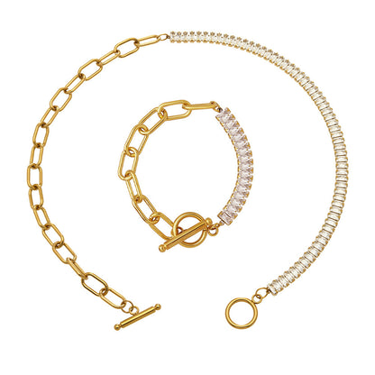 316L Stainless Steel 18K Gold Plated OT Buckle Zircon Chain Bracelet Necklace - Image 8