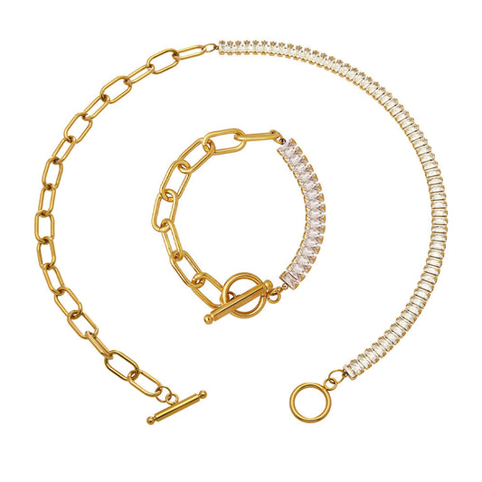 316L Stainless Steel 18K Gold Plated OT Buckle Zircon Chain Bracelet Necklace - Image 8