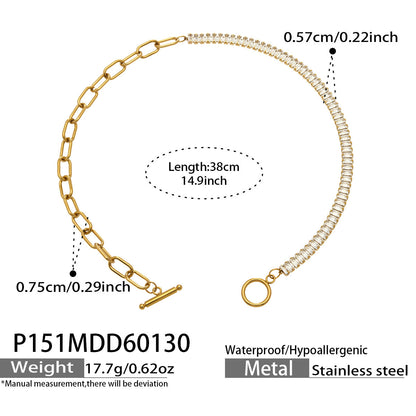 316L Stainless Steel 18K Gold Plated OT Buckle Zircon Chain Bracelet Necklace - Image 9