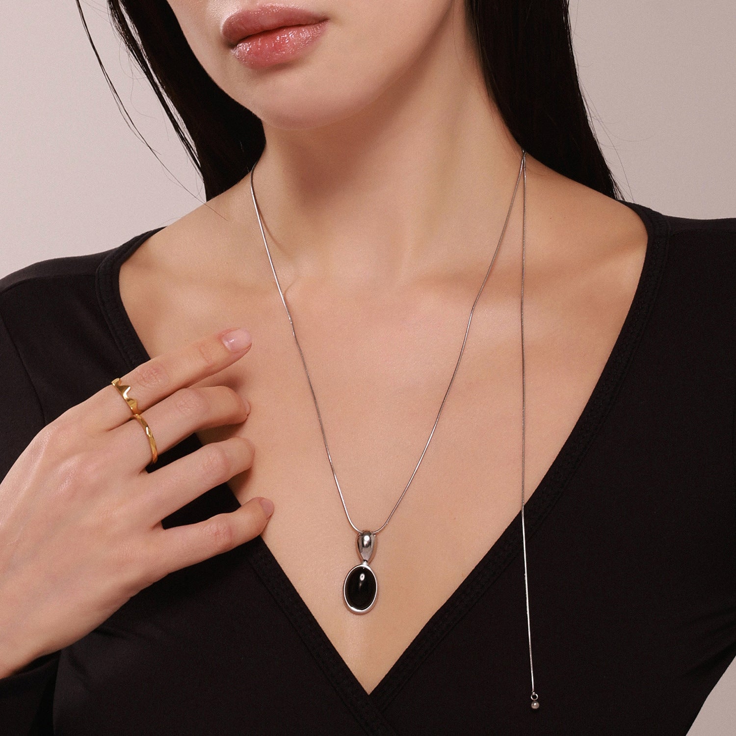 316L Stainless Steel 18K Gold Plated Oval Tiger's Eye Statement Sweater Chain - Image 10