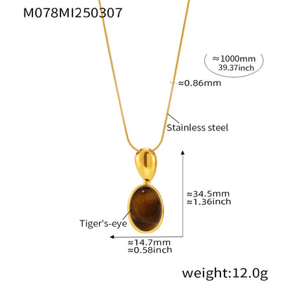 316L Stainless Steel 18K Gold Plated Oval Tiger's Eye Statement Sweater Chain - Image 11