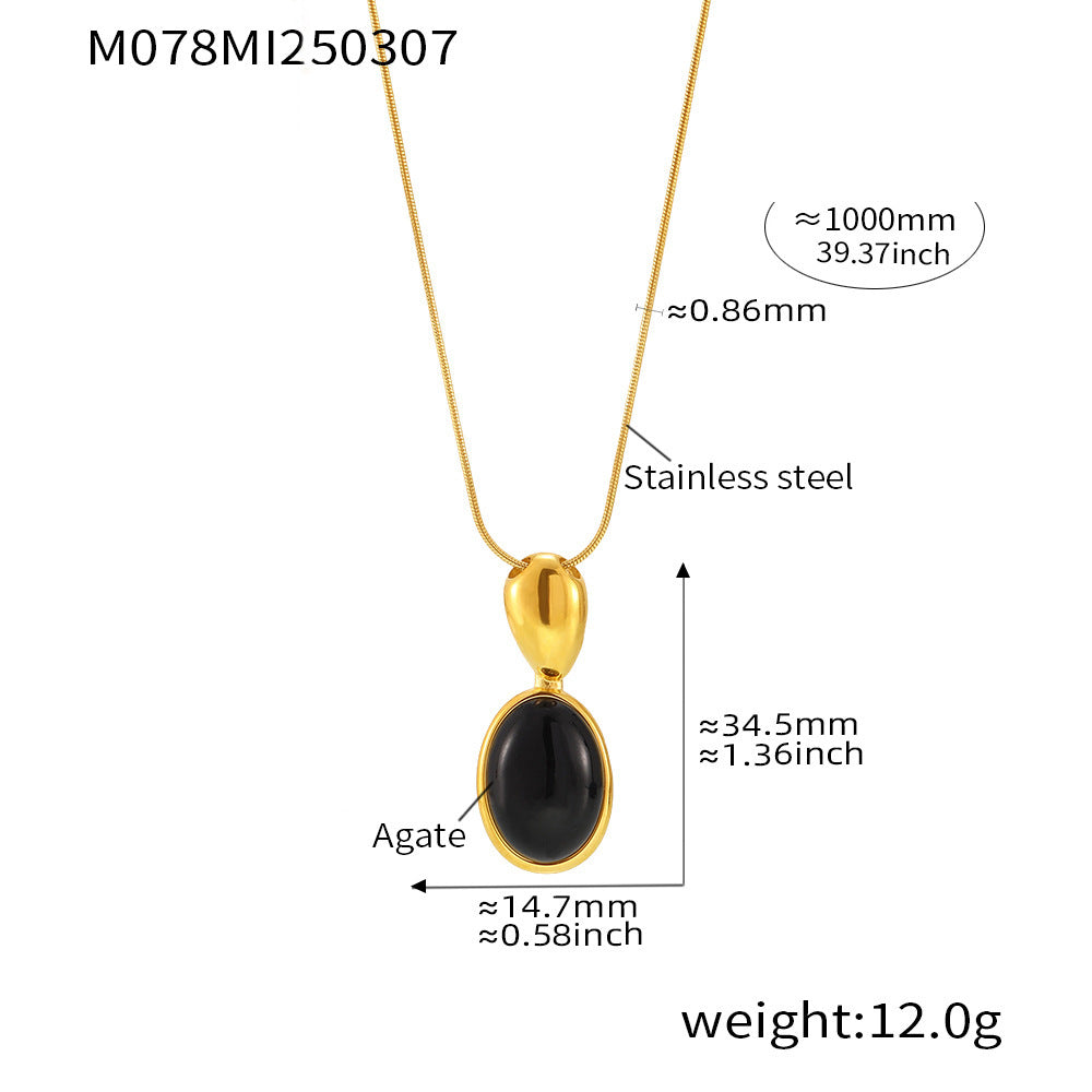 316L Stainless Steel 18K Gold Plated Oval Tiger's Eye Statement Sweater Chain - Image 2