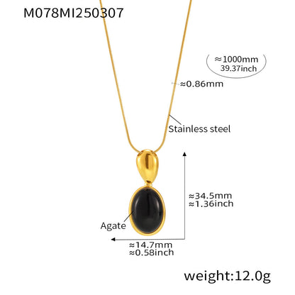 316L Stainless Steel 18K Gold Plated Oval Tiger's Eye Statement Sweater Chain - Image 2