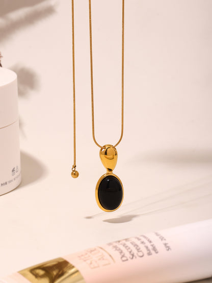 316L Stainless Steel 18K Gold Plated Oval Tiger's Eye Statement Sweater Chain - Image 4