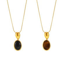 316L Stainless Steel 18K Gold Plated Oval Tiger's Eye Statement Sweater Chain - Image 5