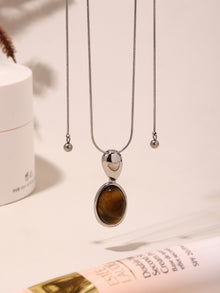 316L Stainless Steel 18K Gold Plated Oval Tiger's Eye Statement Sweater Chain - Image 6