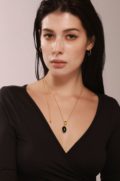 316L Stainless Steel 18K Gold Plated Oval Tiger's Eye Statement Sweater Chain - Image 9