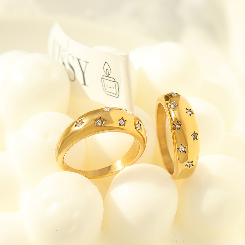 316L Stainless Steel 18K Gold Plated Pavé Zircon Ring - Image 1