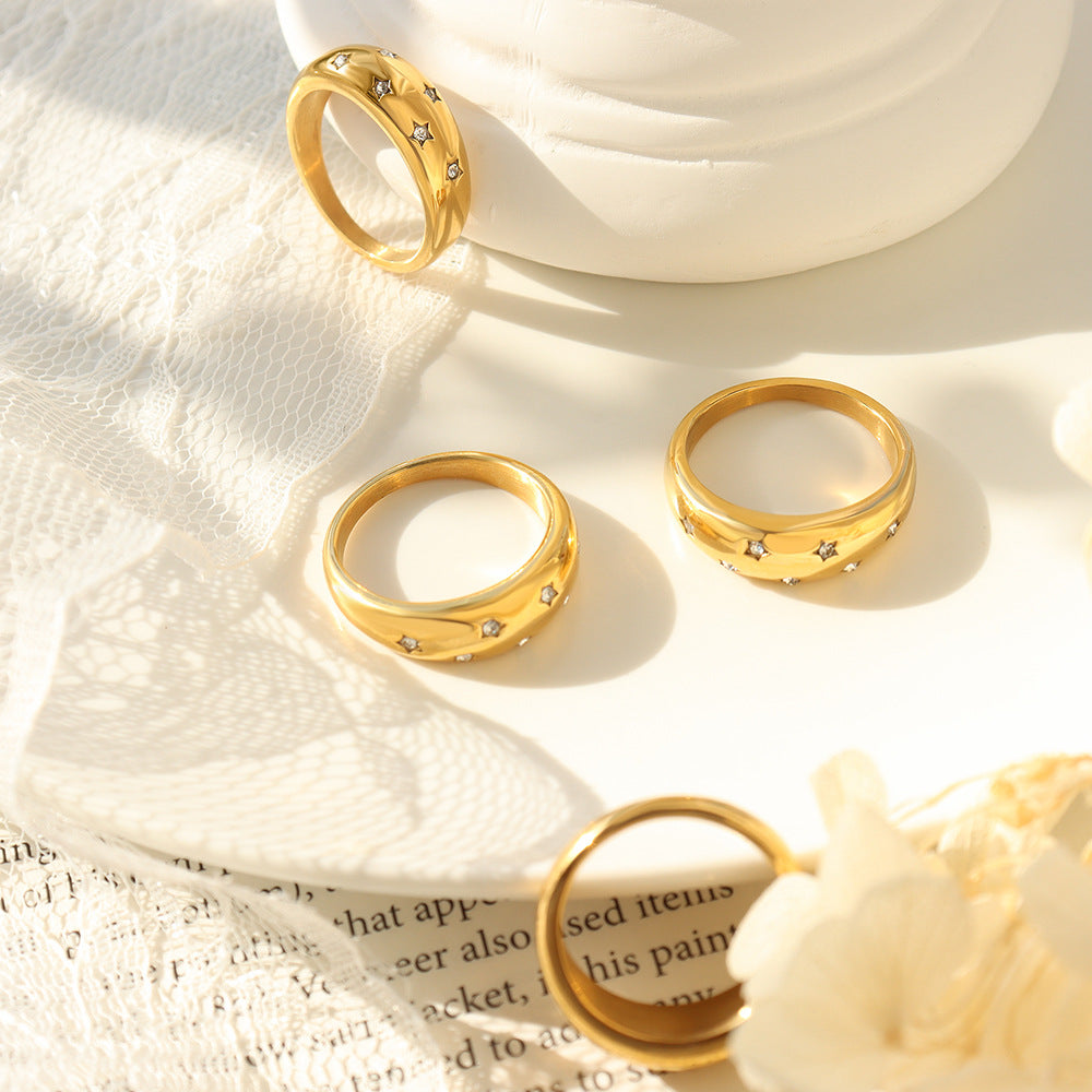 316L Stainless Steel 18K Gold Plated Pavé Zircon Ring - Image 6