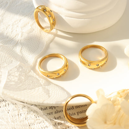 316L Stainless Steel 18K Gold Plated Pavé Zircon Ring - Image 6