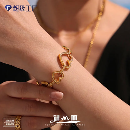 316L Stainless Steel 18K Gold Plated Pave Zircon Cuff Bangle - Image 1