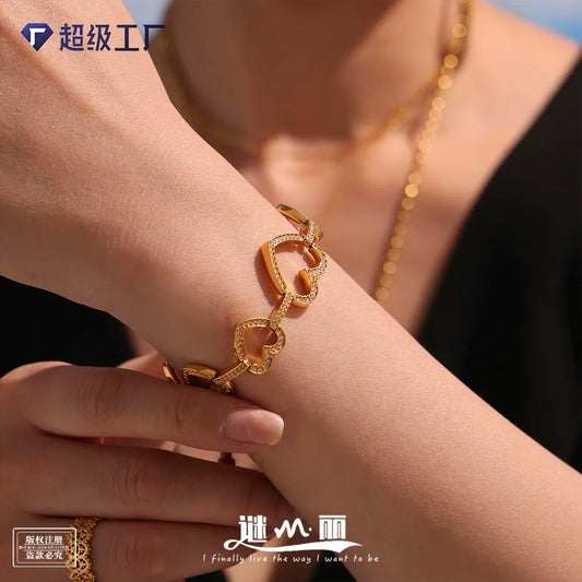 316L Stainless Steel 18K Gold Plated Pave Zircon Cuff Bangle - Image 1