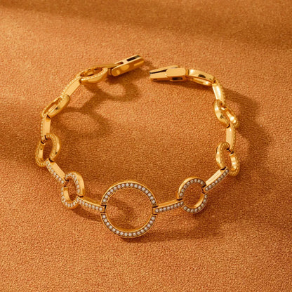 316L Stainless Steel 18K Gold Plated Pave Zircon Cuff Bangle - Image 3