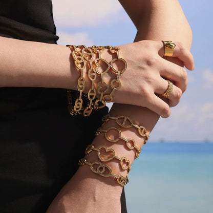 316L Stainless Steel 18K Gold Plated Pave Zircon Cuff Bangle - Image 4